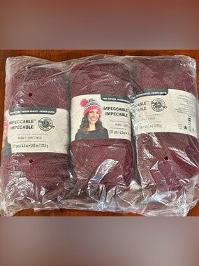 Bundle of 3 Loops & Threads Impeccable Acrylic Yarn - Burgundy (382g Total)